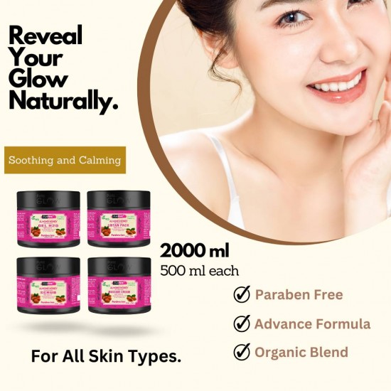 PurePINK Almond and Honey with Apricot Extract Facial Kit (2000 ml) Scrub | Gel | Massage Cream | Ubtan Pack (500 ml each)