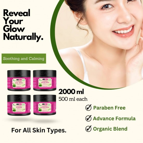 PurePINK Aloevera With Cucumber Extract Facial Kit (2000 ml) Scrub | Gel | Massage Cream | Ubtan Pack (500 ml each)